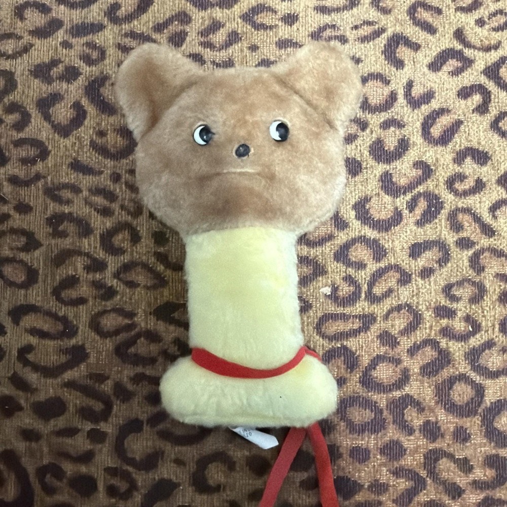 Eden Vintage Stuffed Plush Yellow Brown Teddy Bear Rattle Hand Held, 1960s